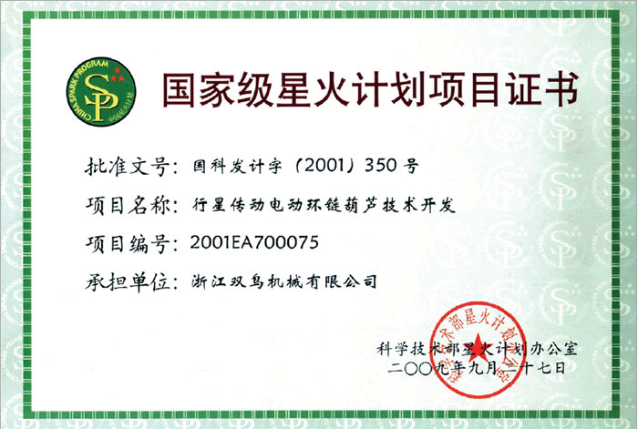 青青青草视频資質-國家級星火計劃項目證書